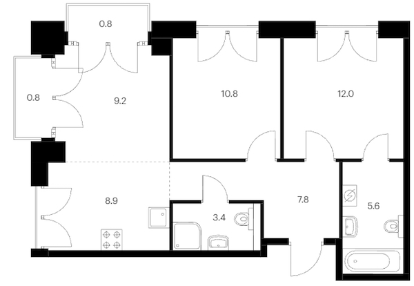 2-комнатная квартира 59.3 м², 4/9 эт., ЖК «Лермонтовский 54»